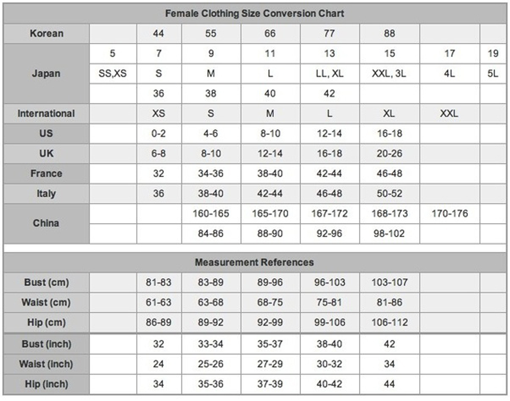 Size conversions - Brutal Game Gear USA Size conversions