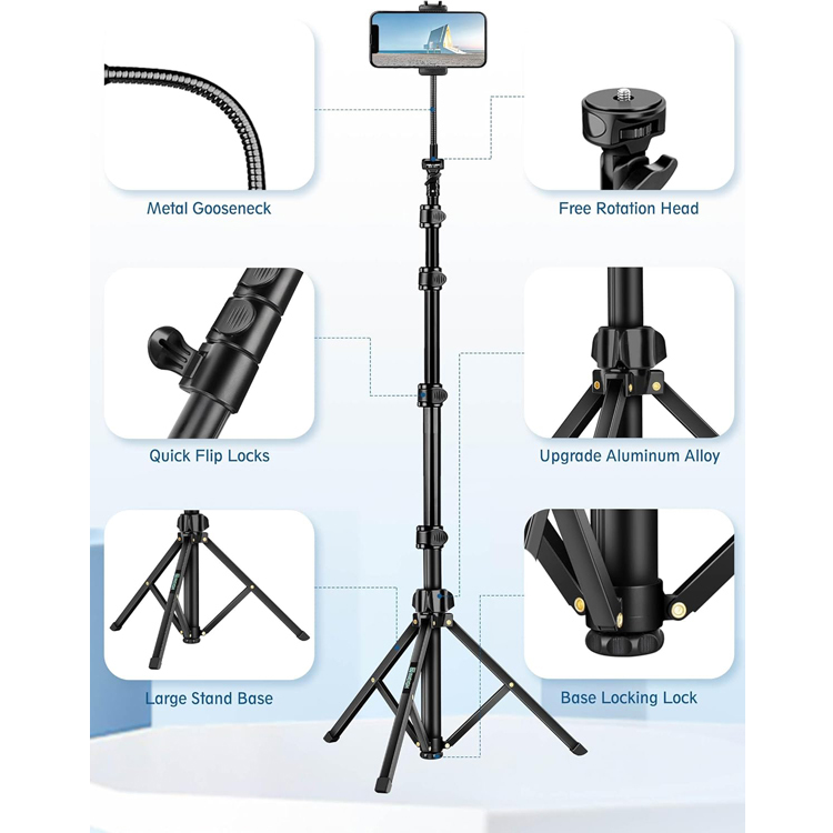 BE2026A 85" Cell Phone Camera Gooseneck Tripod Stand