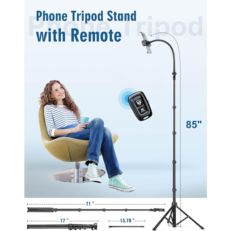 BE2026A 85" Cell Phone Camera Gooseneck Tripod Stand