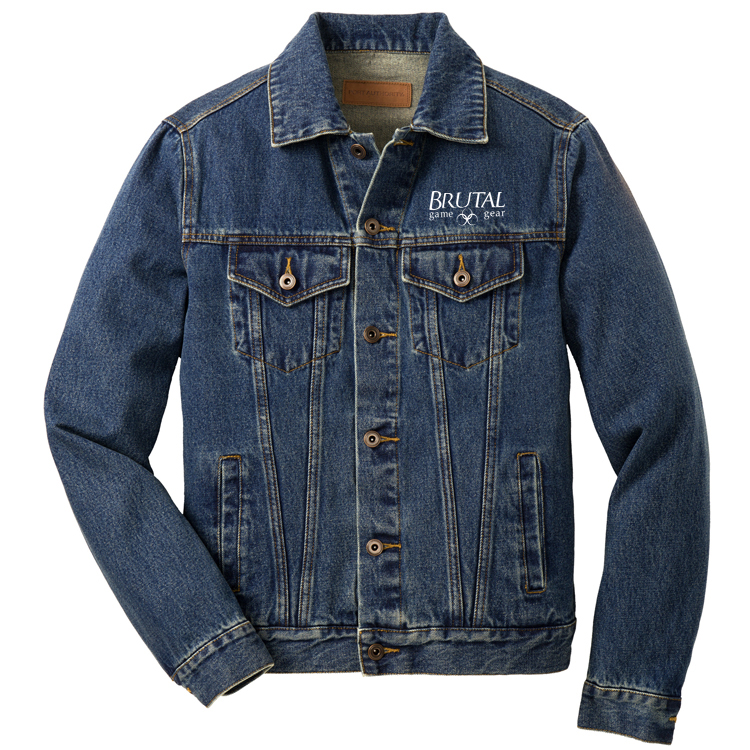 J7620 mens denim jacket front J7620 Brutal Logo Mens Denim Jacket