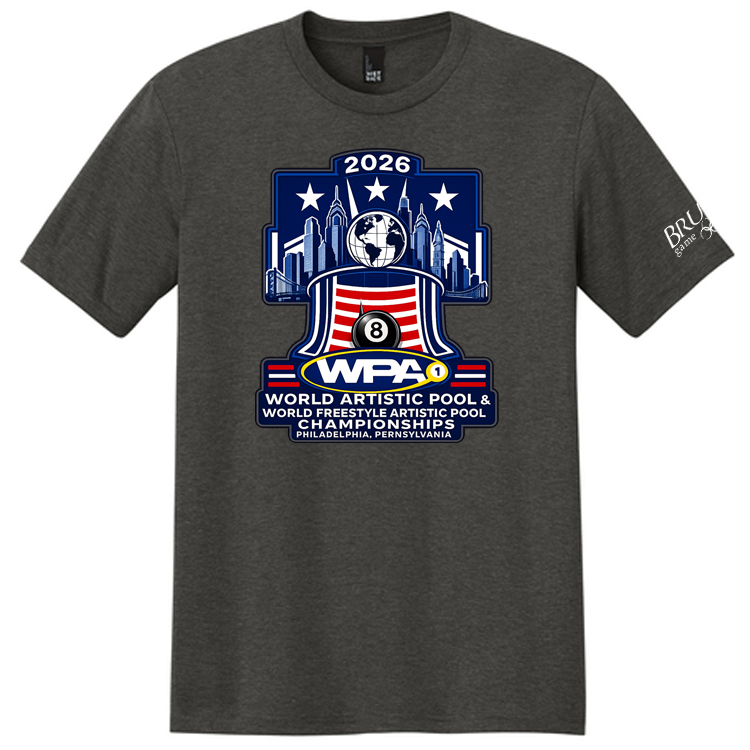 Artiistic Pool Champs 2026 mens hthr char APCSCK26 Artistic Pool World Championship Event Tee