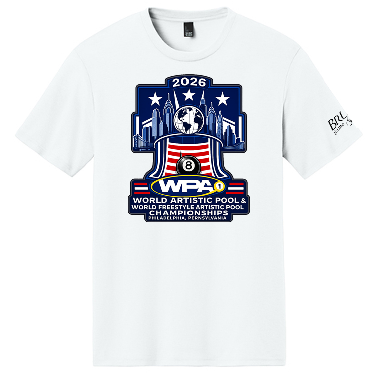 Artiistic Pool Champs 2026 mens wht APCSCK26 Artistic Pool World Championship Event Tee