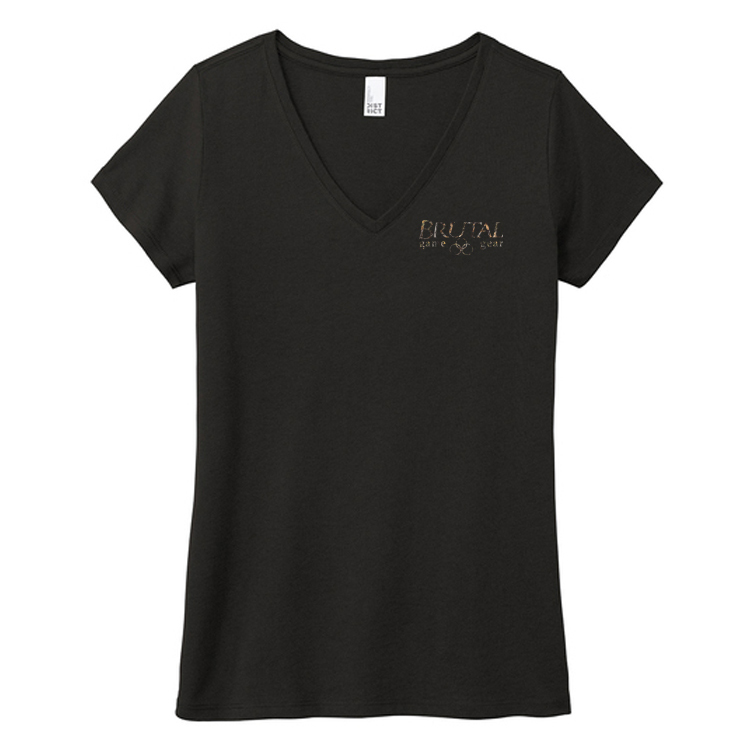 Hunting camo logo tee ladies v front blk BHLT26 Brutal Hunting Camo Logo Tee